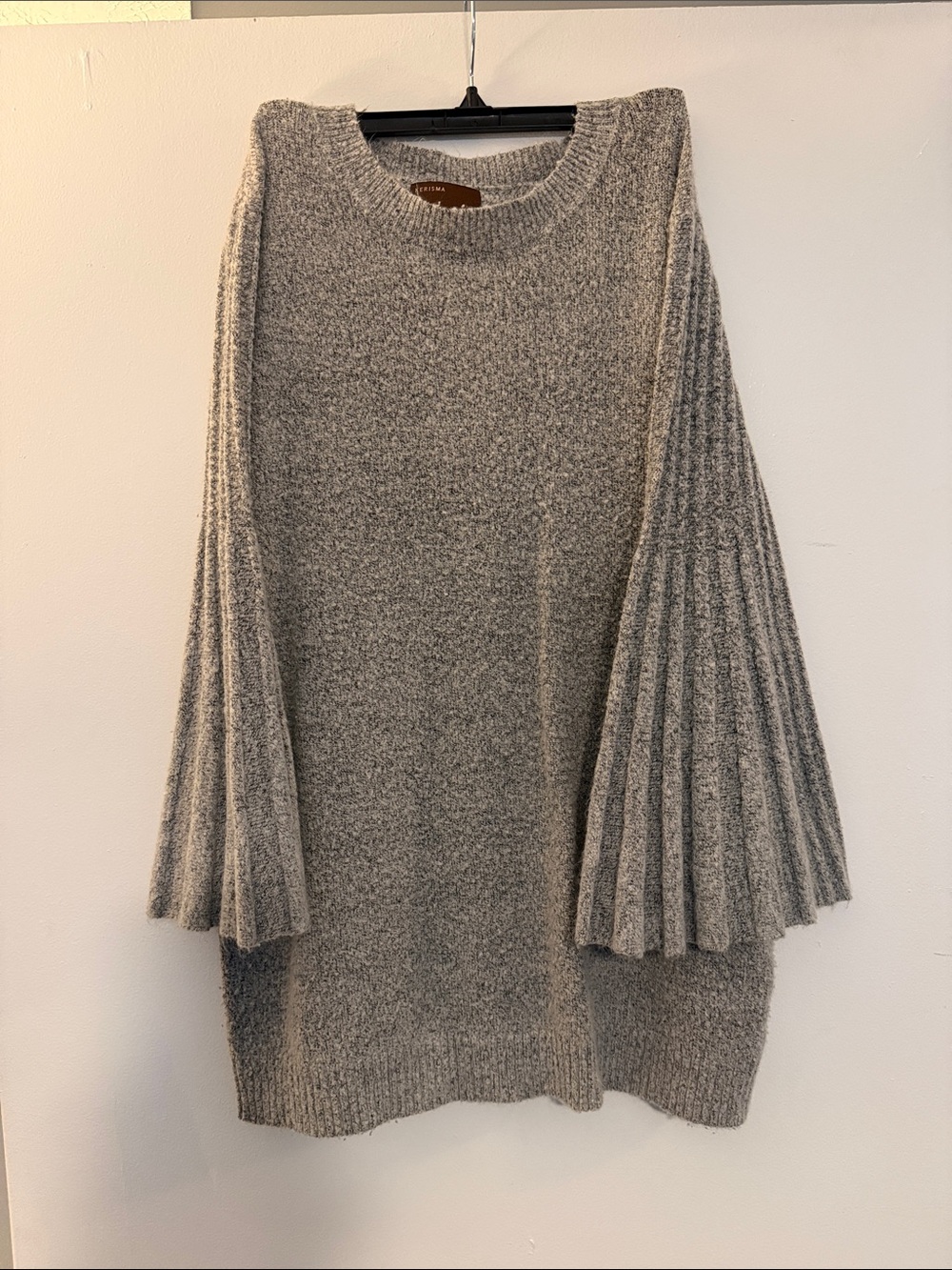 Kerisma Light Heather Gray Pleated Bell-Sleeve Crewneck Sweater